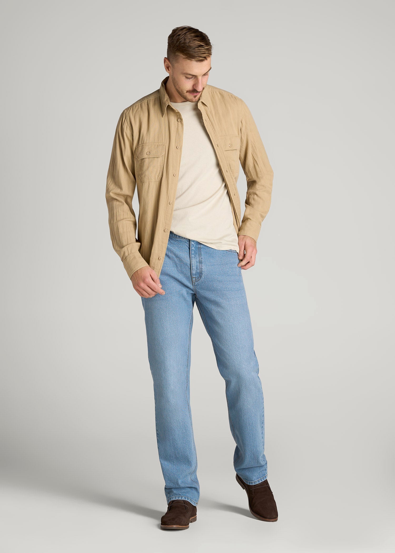 LJ&S STRAIGHT LEG Jeans for Tall Men in Stone Wash Light Blue