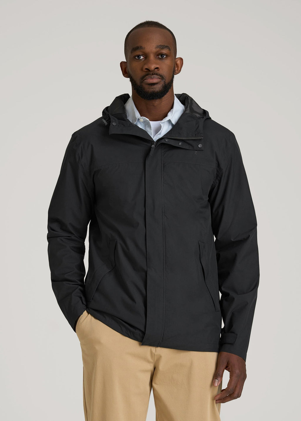 Lightweight Rain Jacket for Tall Men in Black