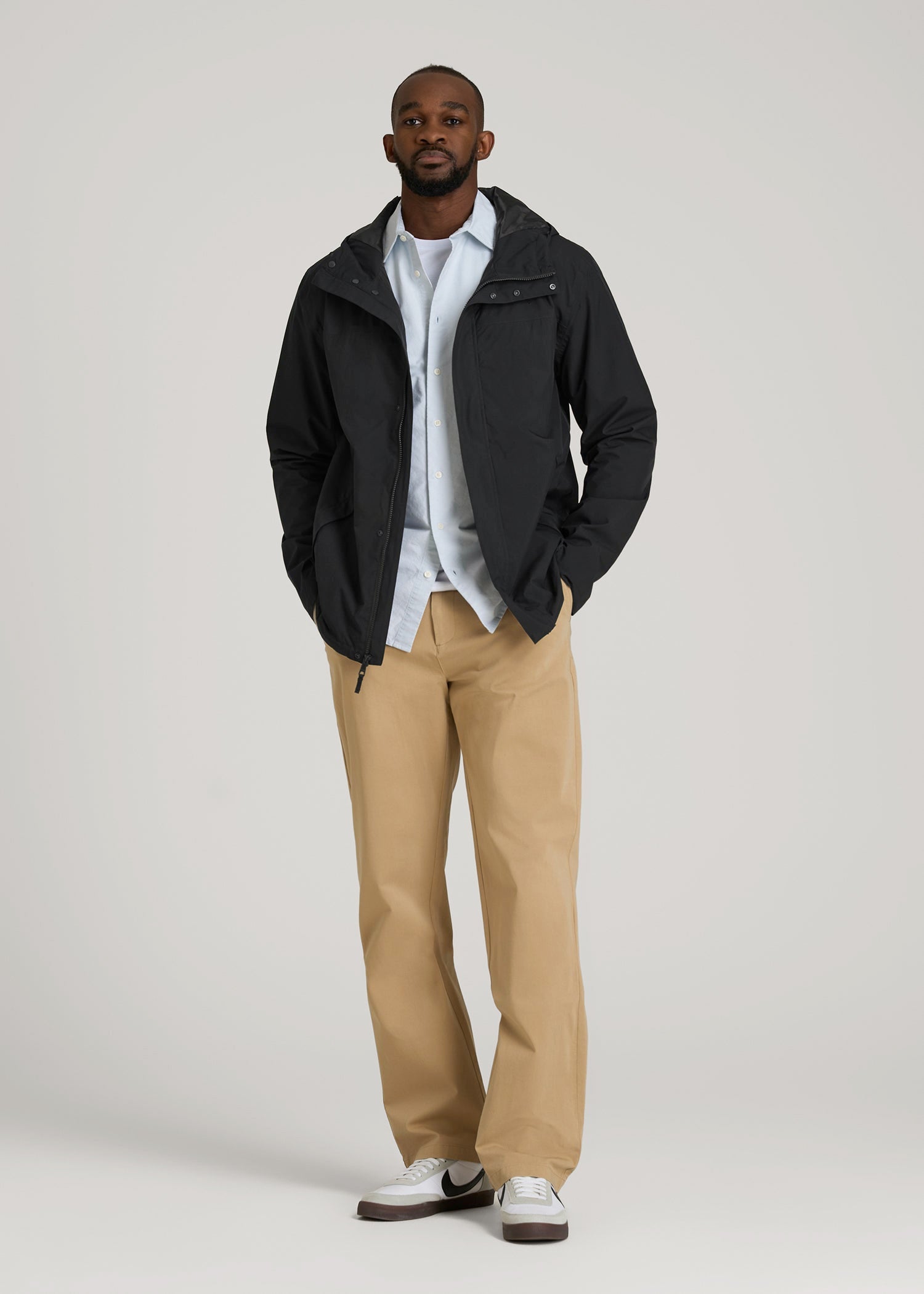 Lightweight Rain Jacket for Tall Men in Black