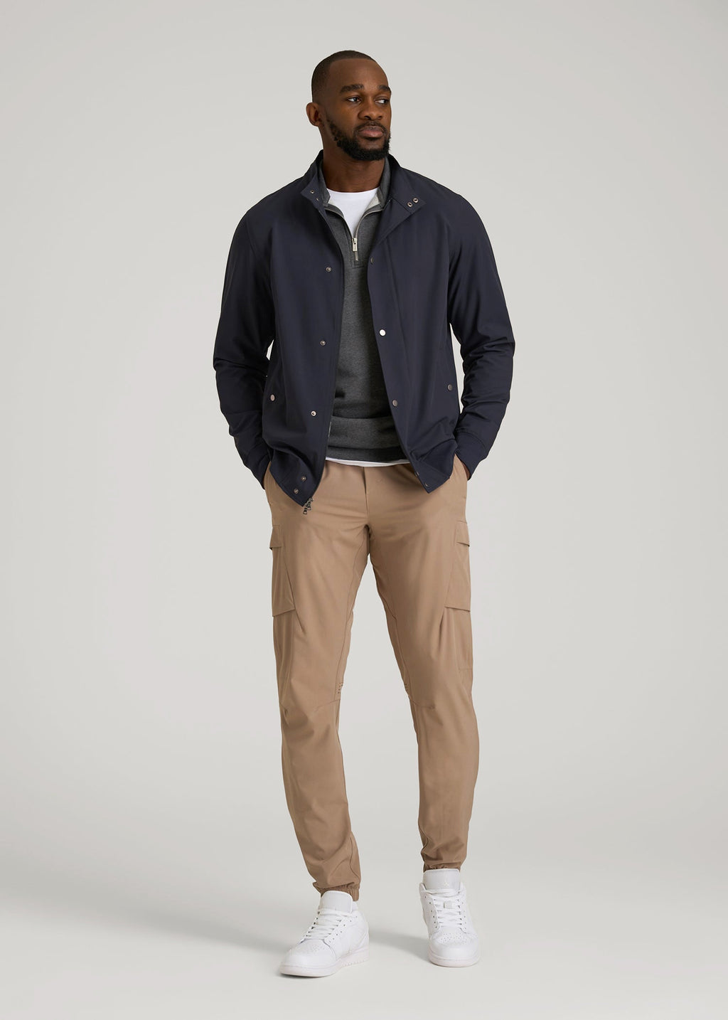 Motion Bomber Jacket for Tall Men in Deep Navy