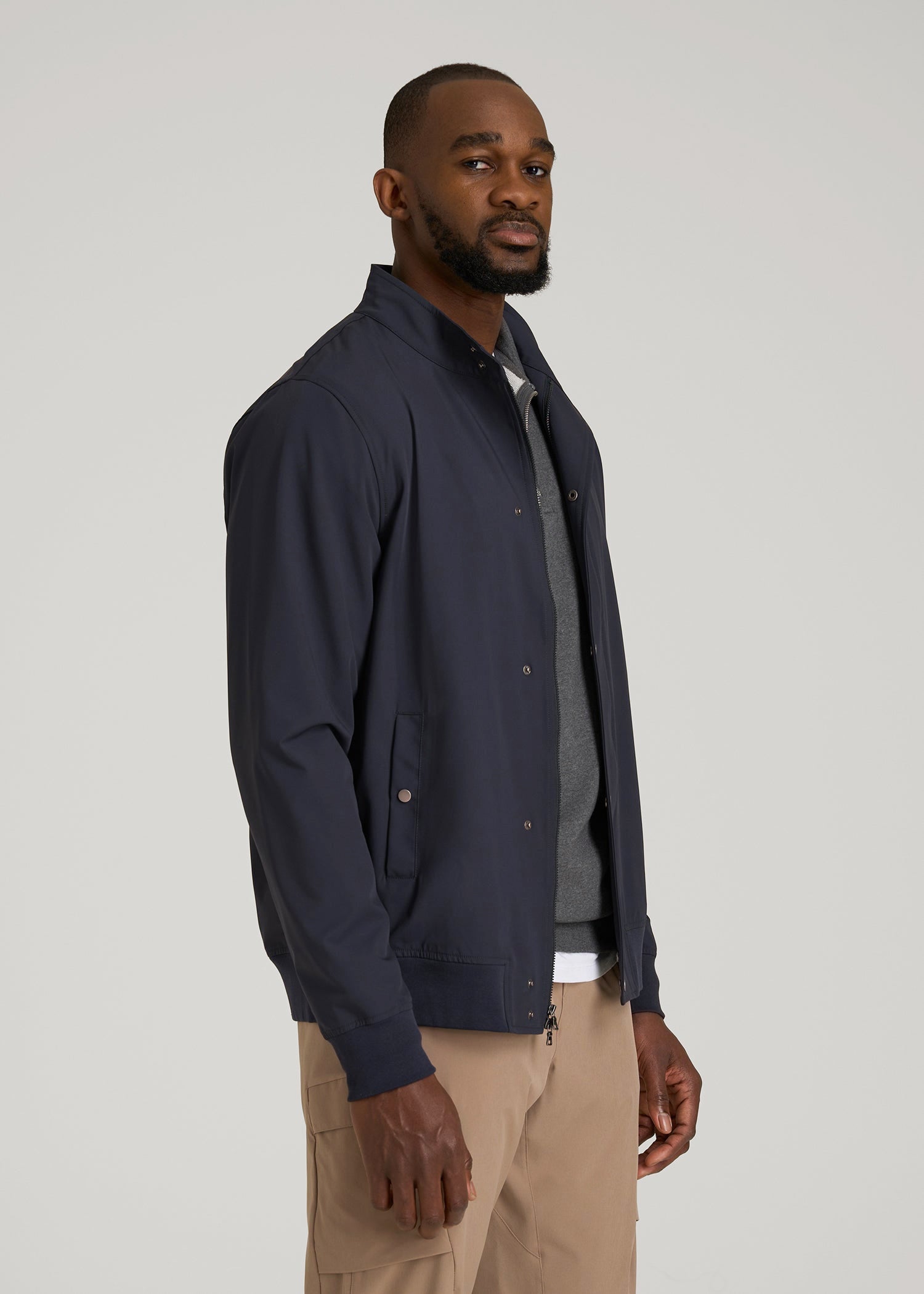 Motion Bomber Jacket for Tall Men in Deep Navy