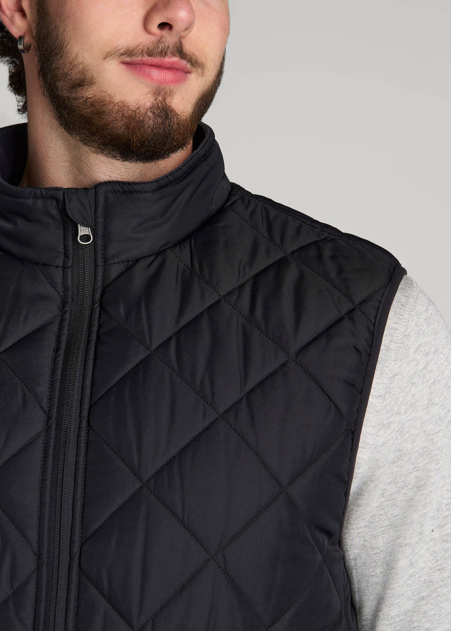 Quilted Reversible Vest for Tall Men in Black & Charcoal