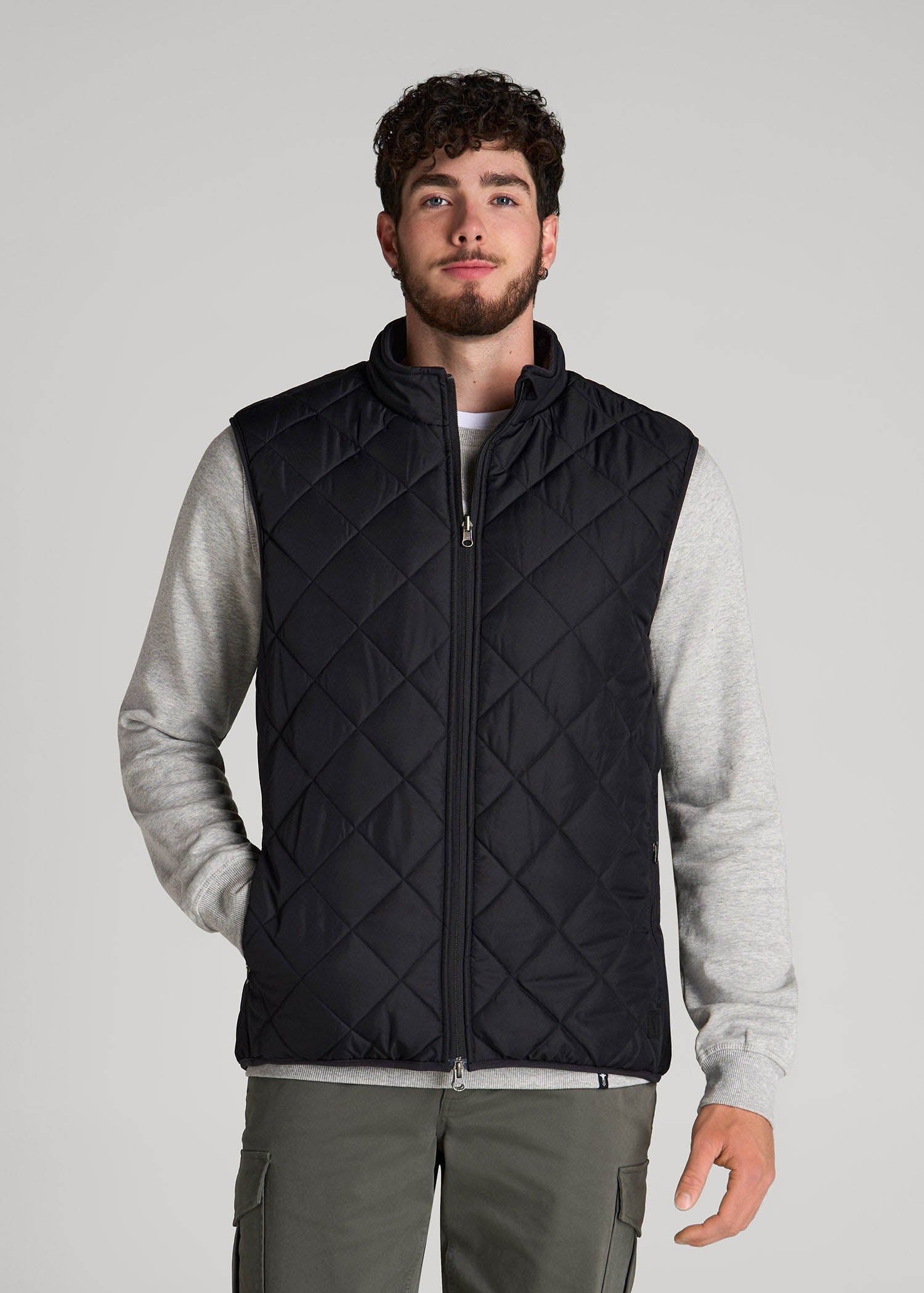 Quilted Reversible Vest for Tall Men in Black & Charcoal
