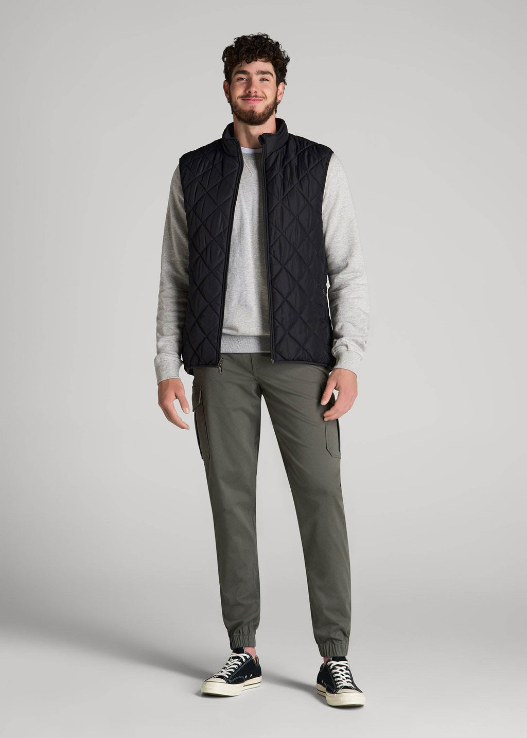 Quilted Reversible Vest for Tall Men in Black & Charcoal