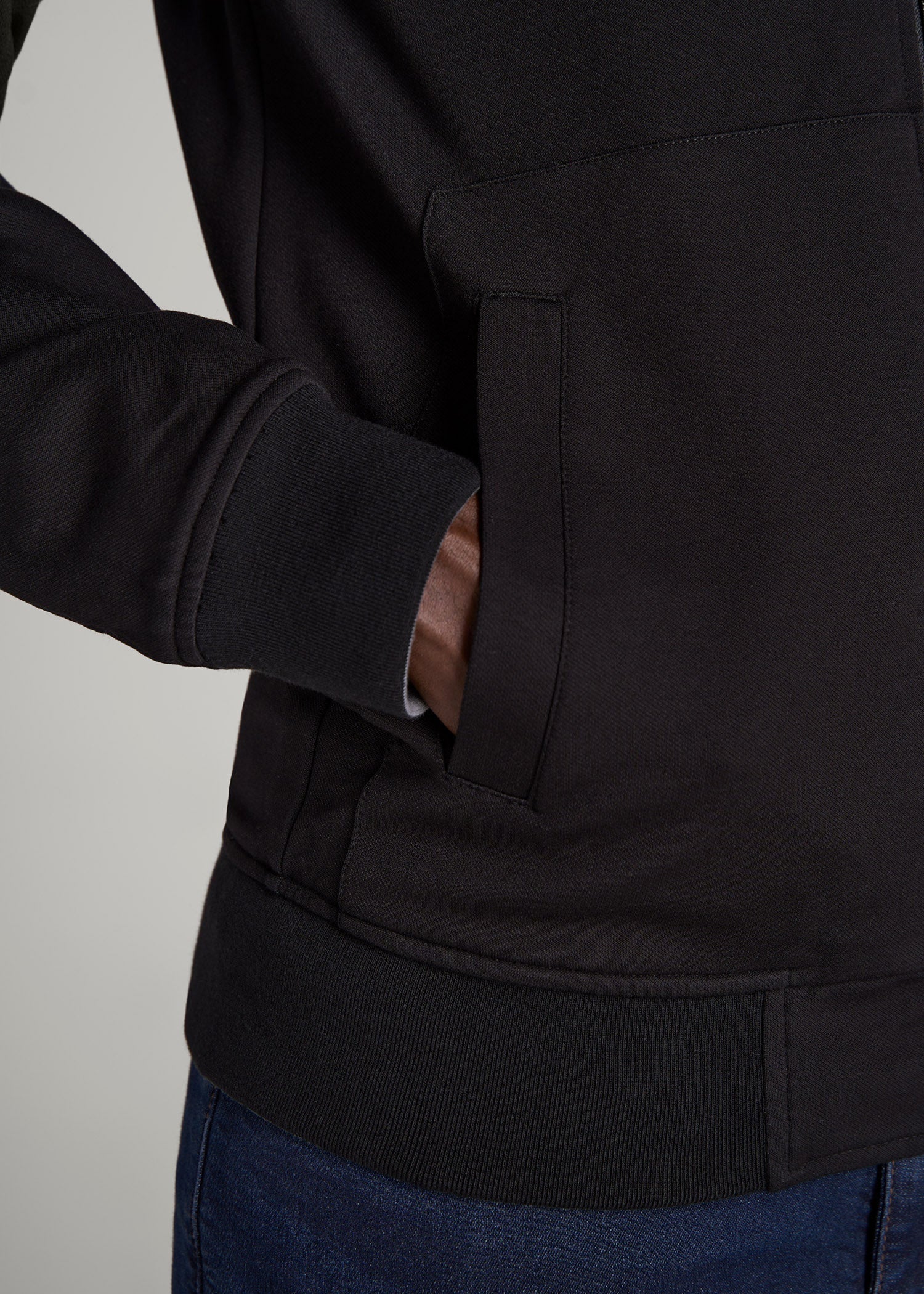Reversible Bomber Jacket for Tall Men in Fossil Grey and Black