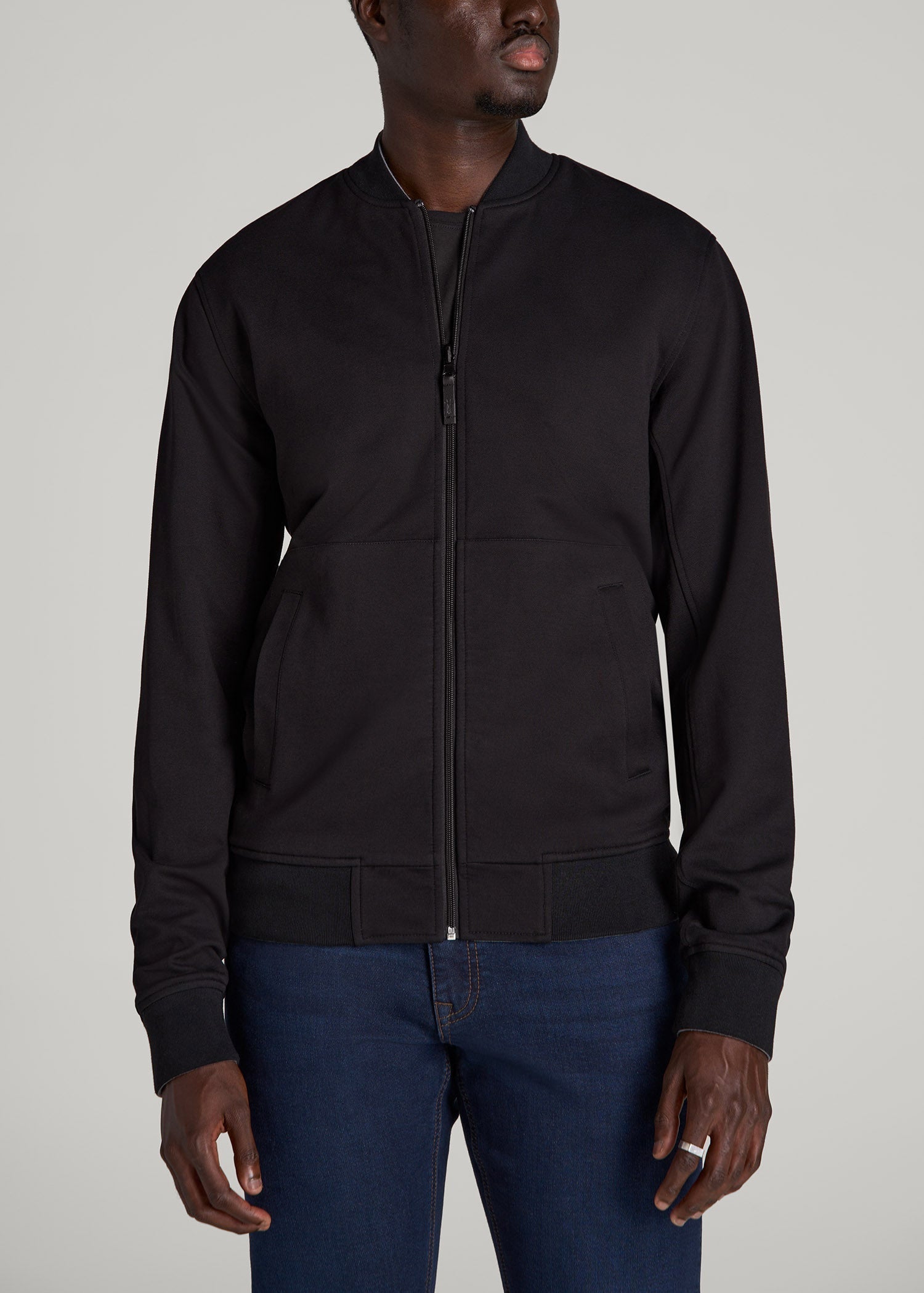 Reversible Bomber Jacket for Tall Men in Fossil Grey and Black