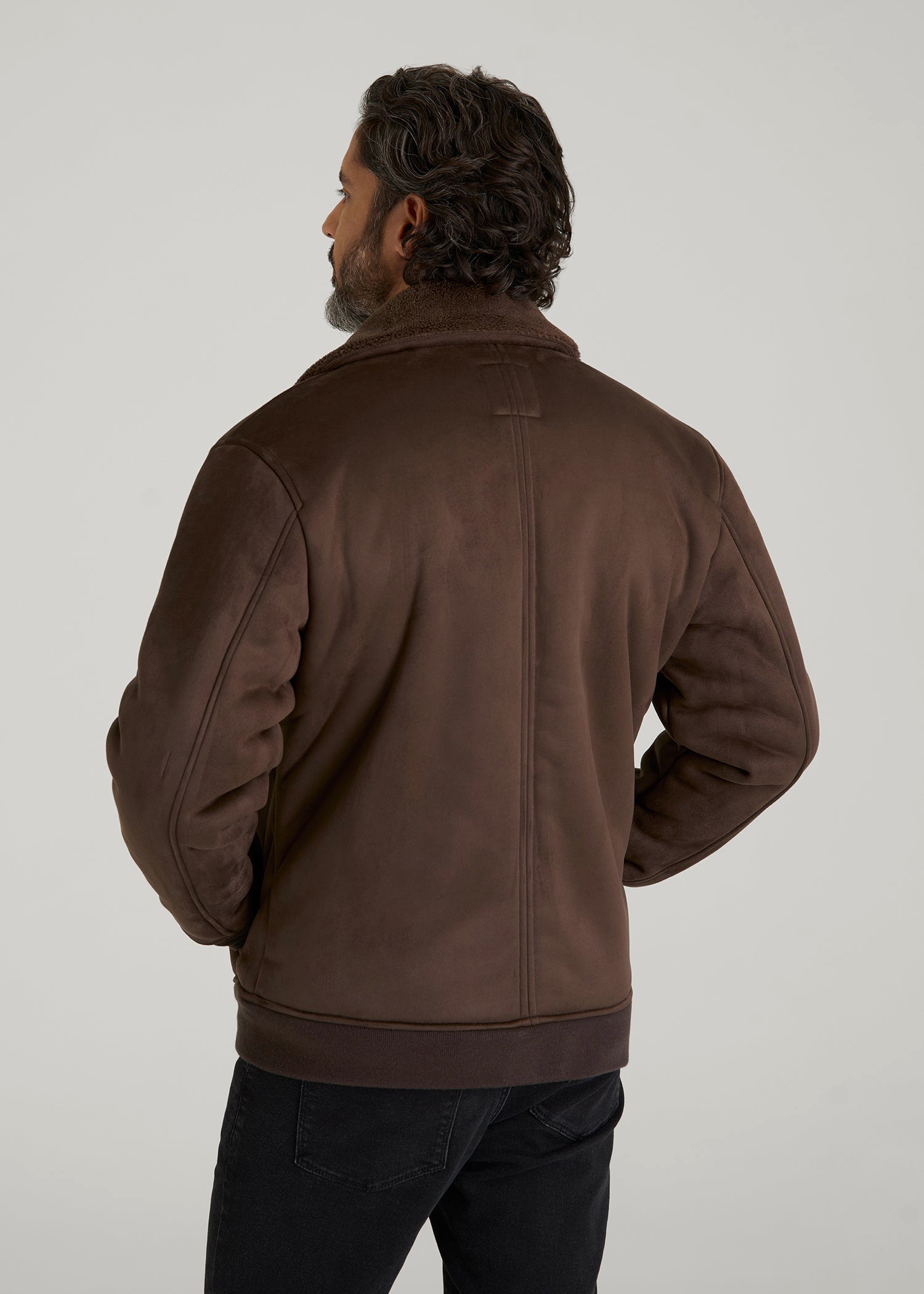 Sherpa Bomber Jacket for Tall Men in Bison Brown