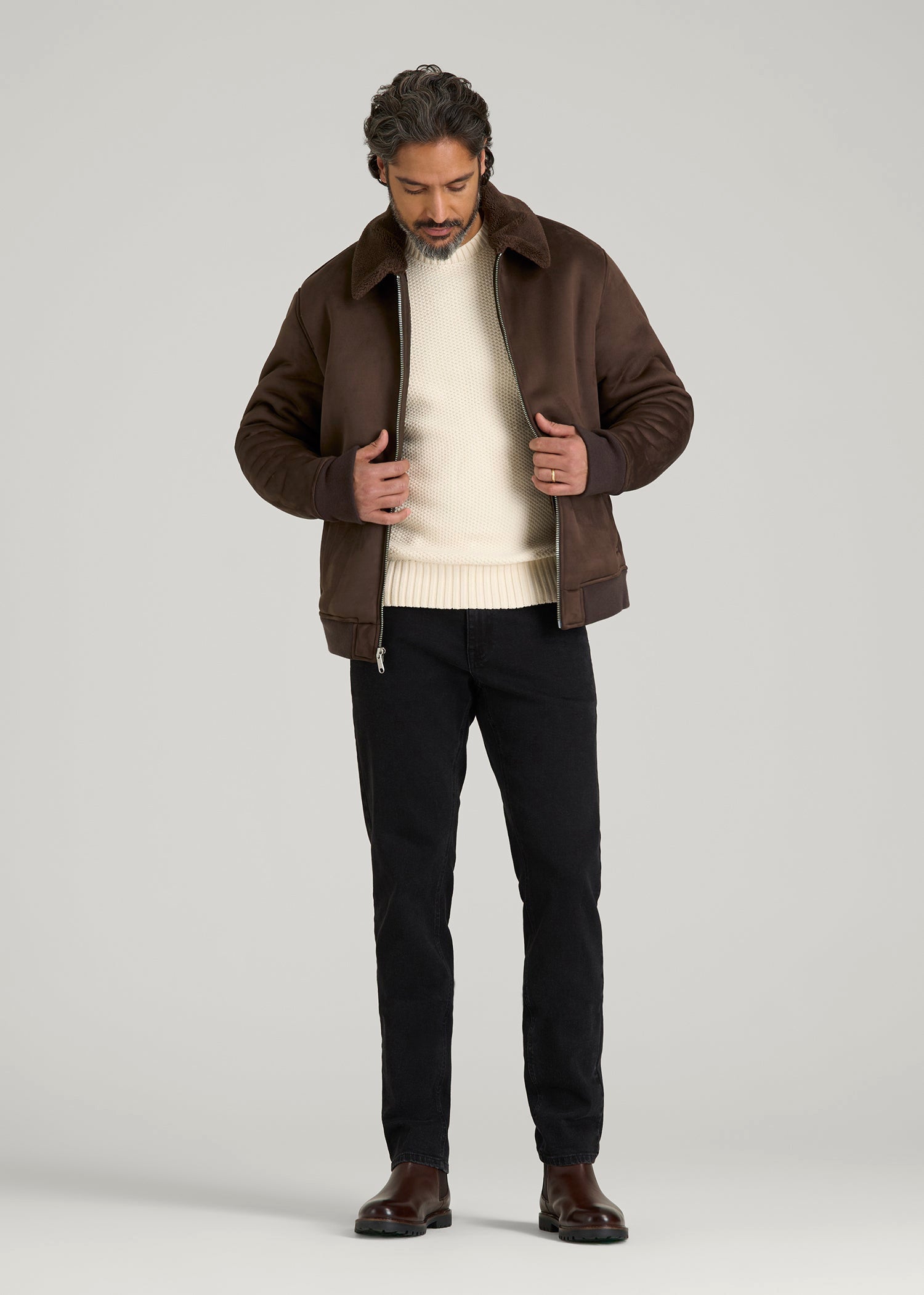 Sherpa Bomber Jacket for Tall Men in Bison Brown