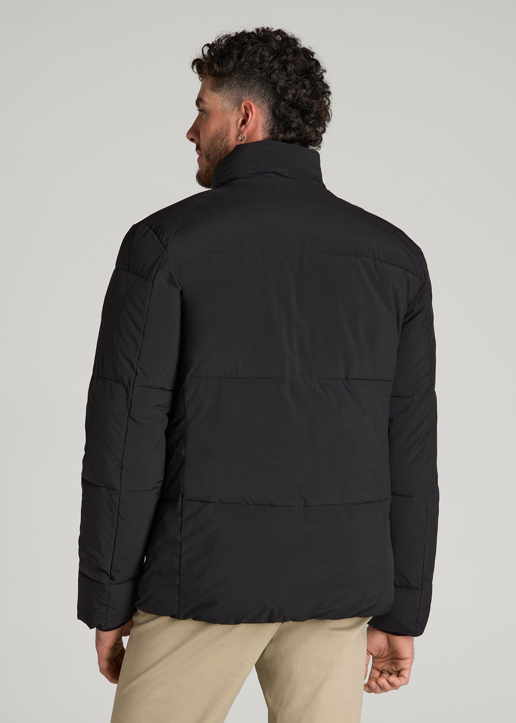 Stand Collar Puffer Coat Jacket for Tall Men in Black