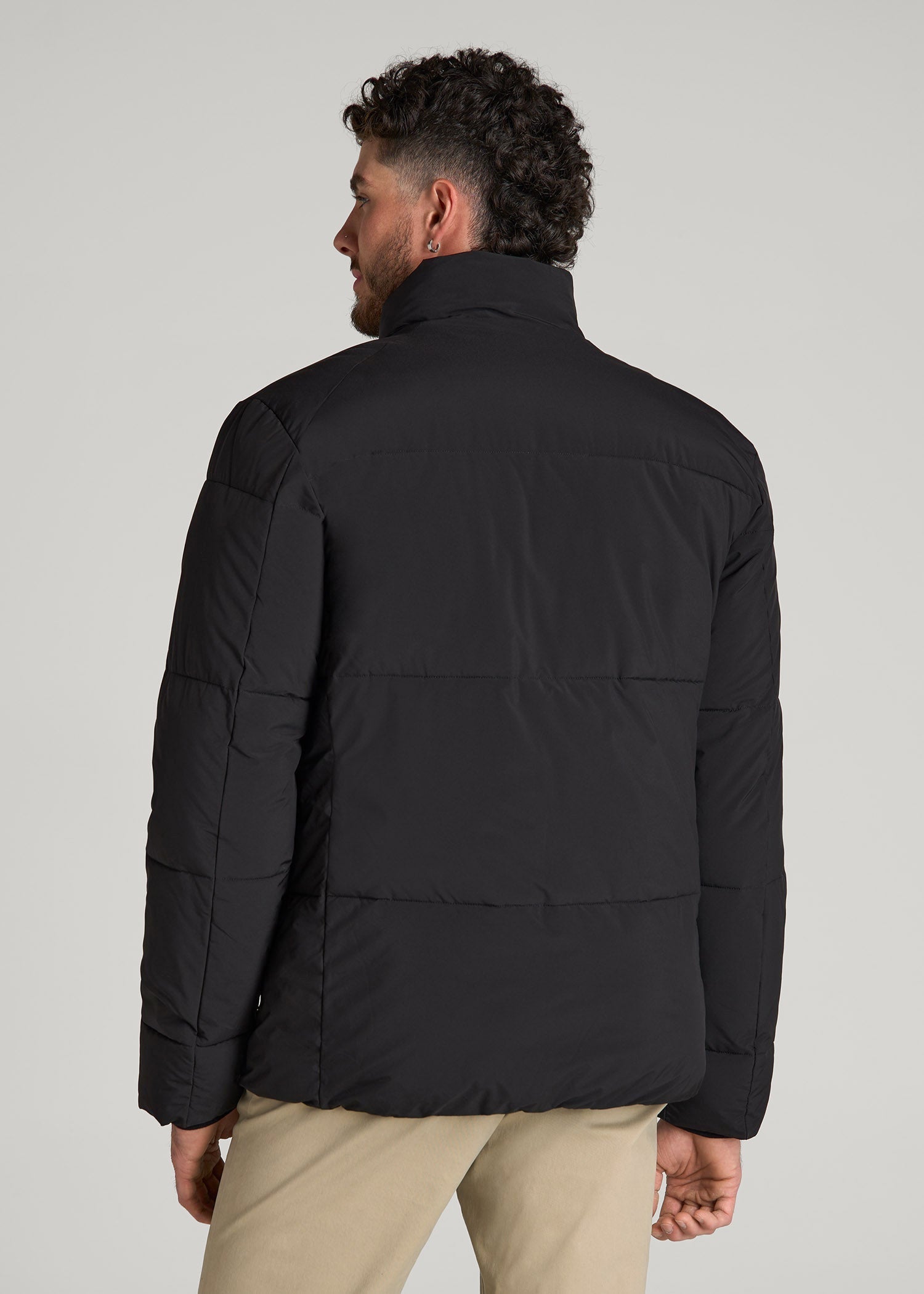 Stand Collar Puffer Coat Jacket for Tall Men in Black