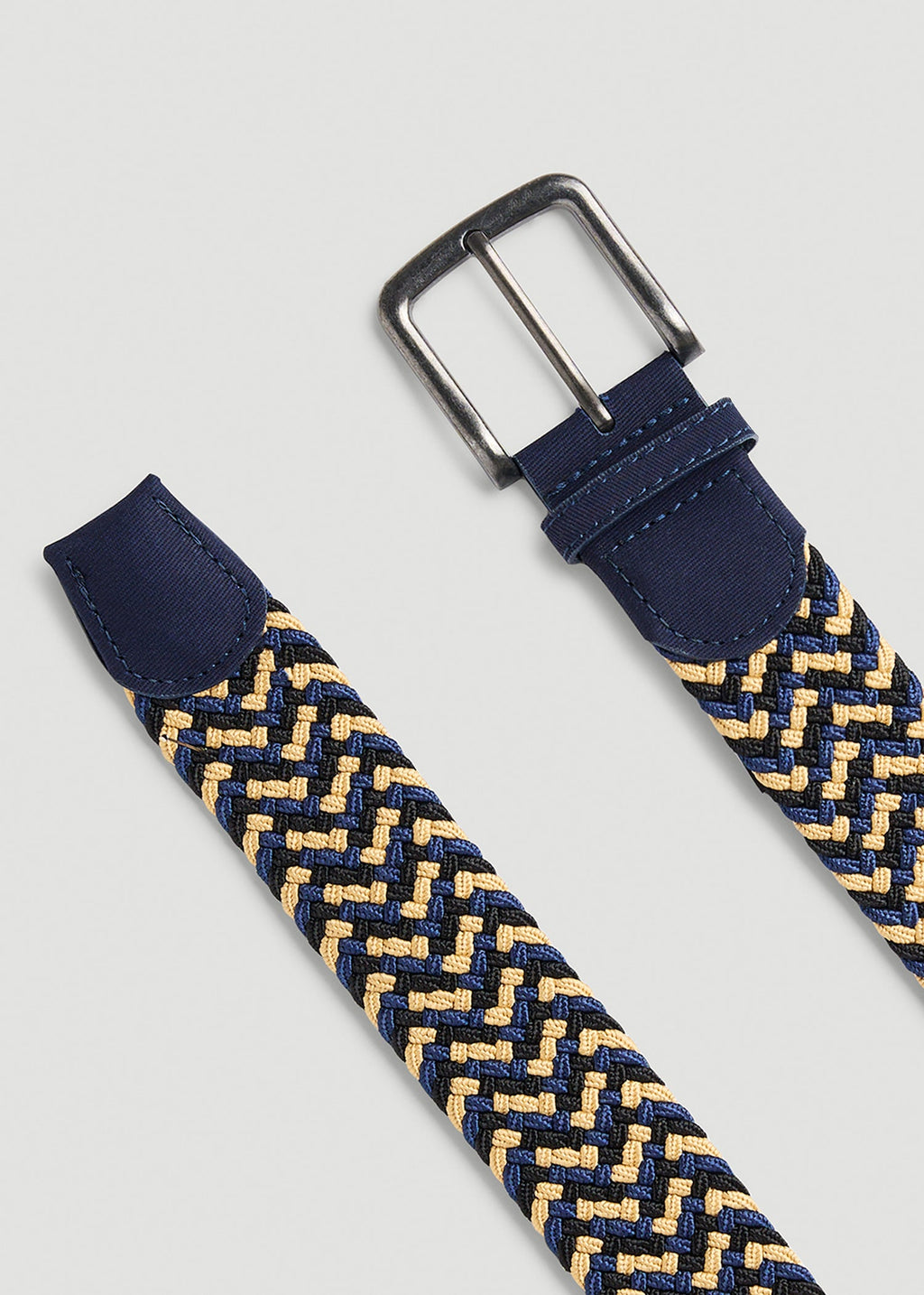 Stretch Woven Belt in Navy and Taupe