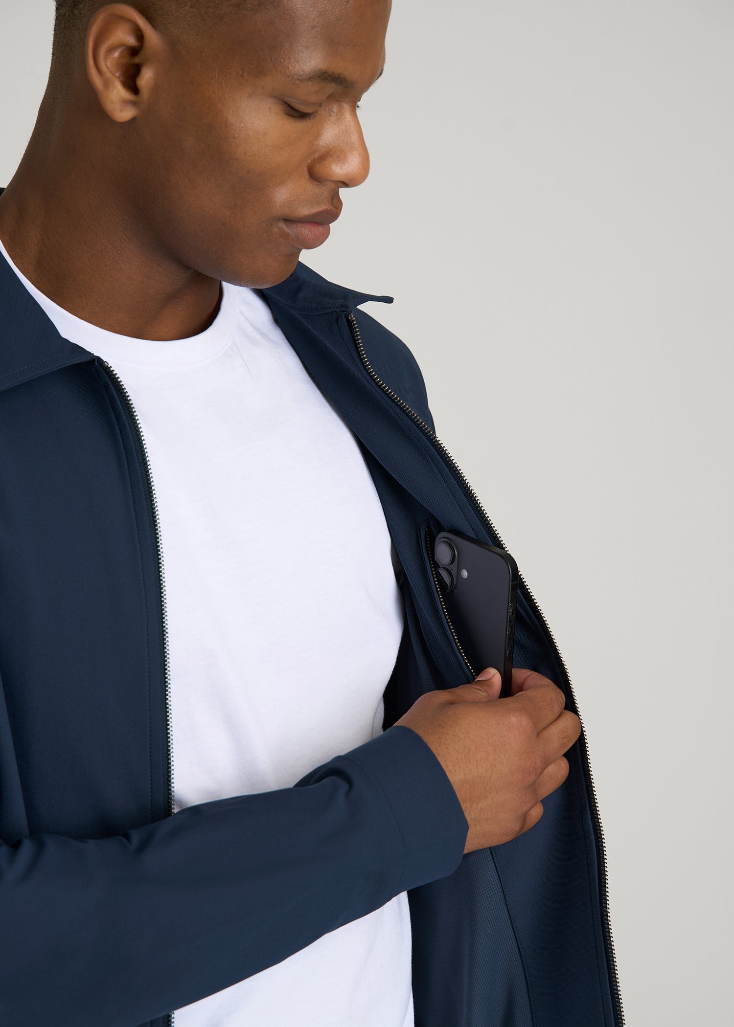 Traveler Bomber Jacket for Tall Men in Navy Blue