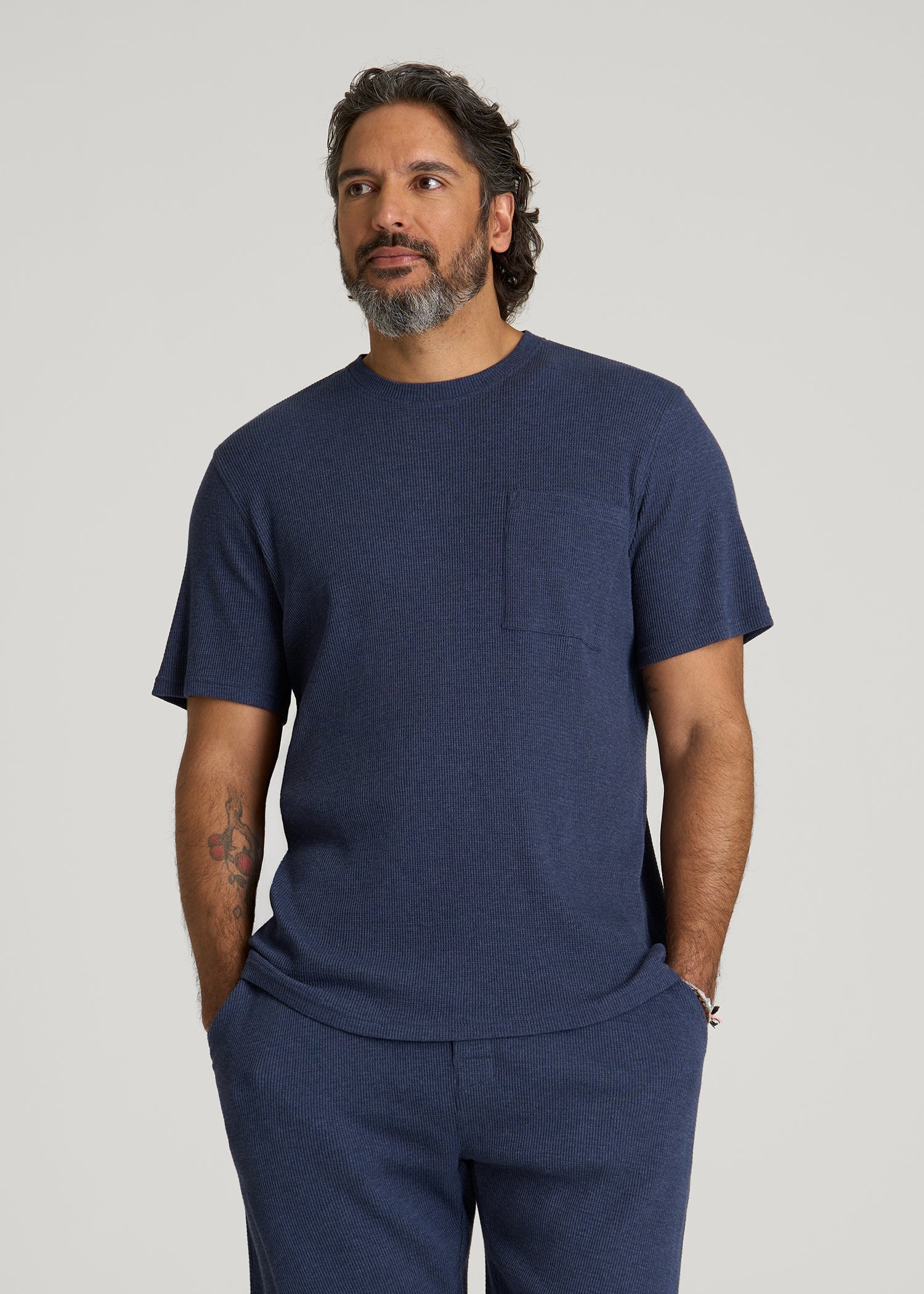 Waffle Lounge Top for Tall Men in Navy Blue