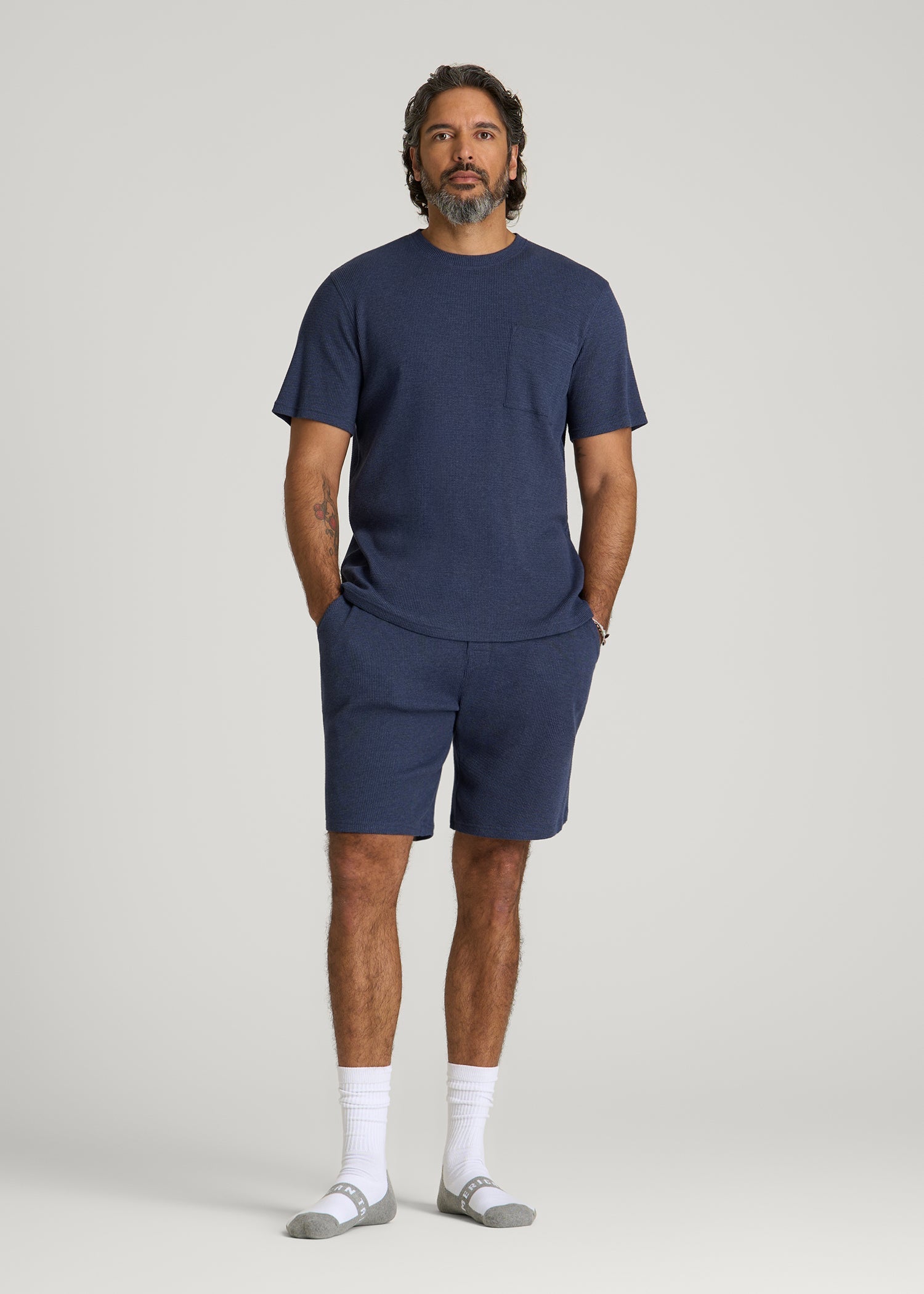 Waffle Lounge Top for Tall Men in Navy Blue