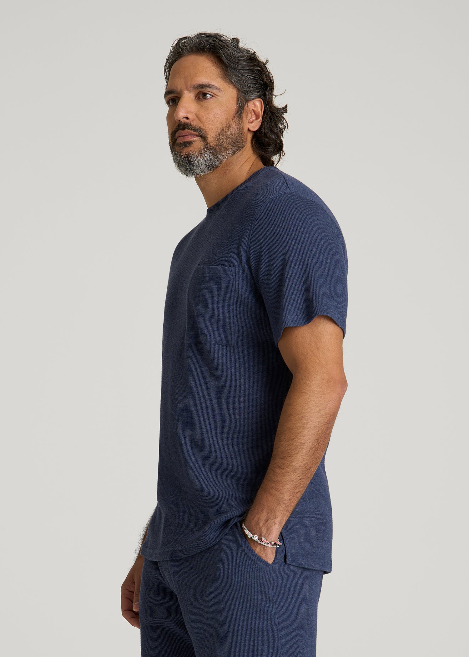 Waffle Lounge Top for Tall Men in Navy Blue