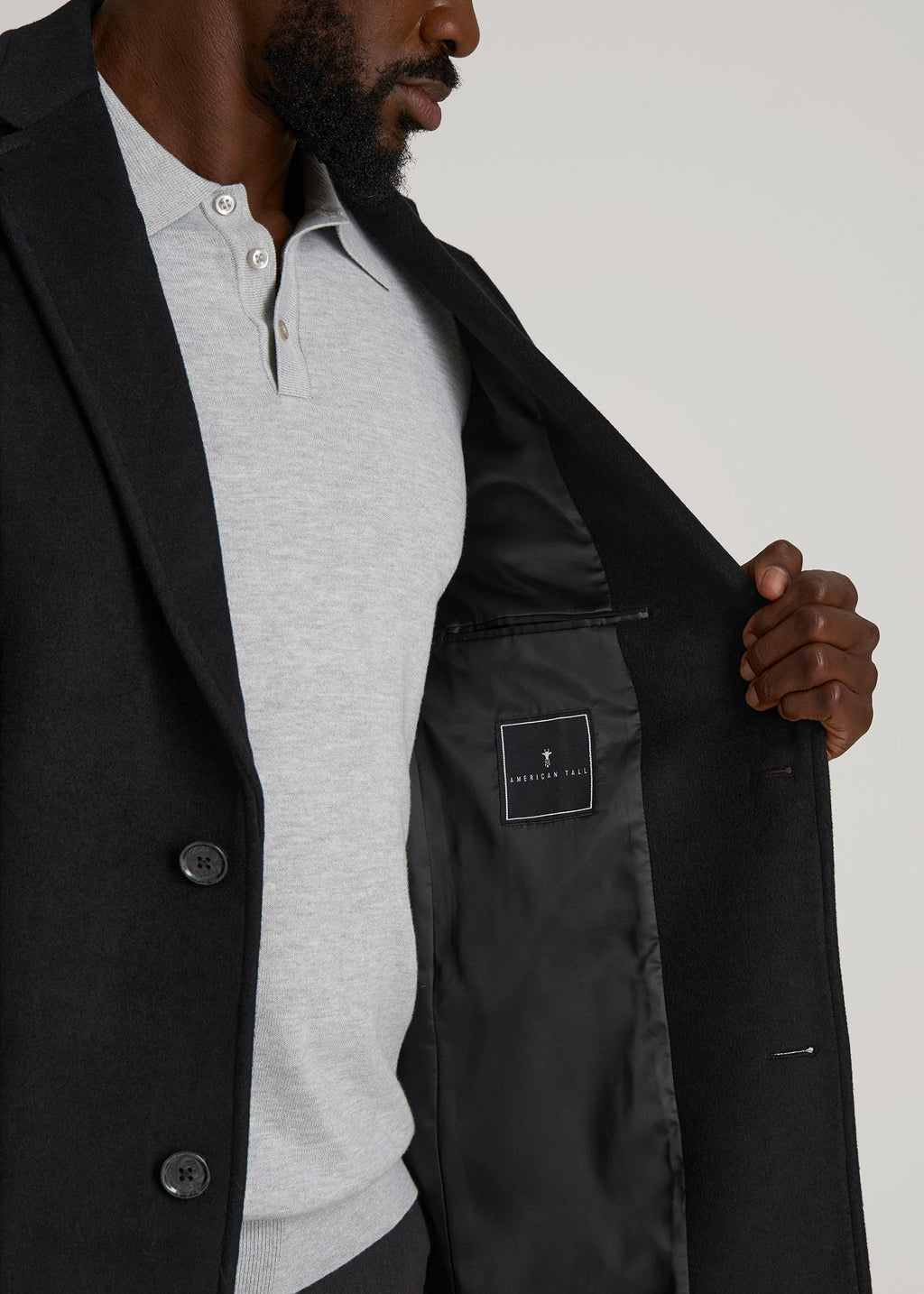 Wool Coat for Tall Men in Black