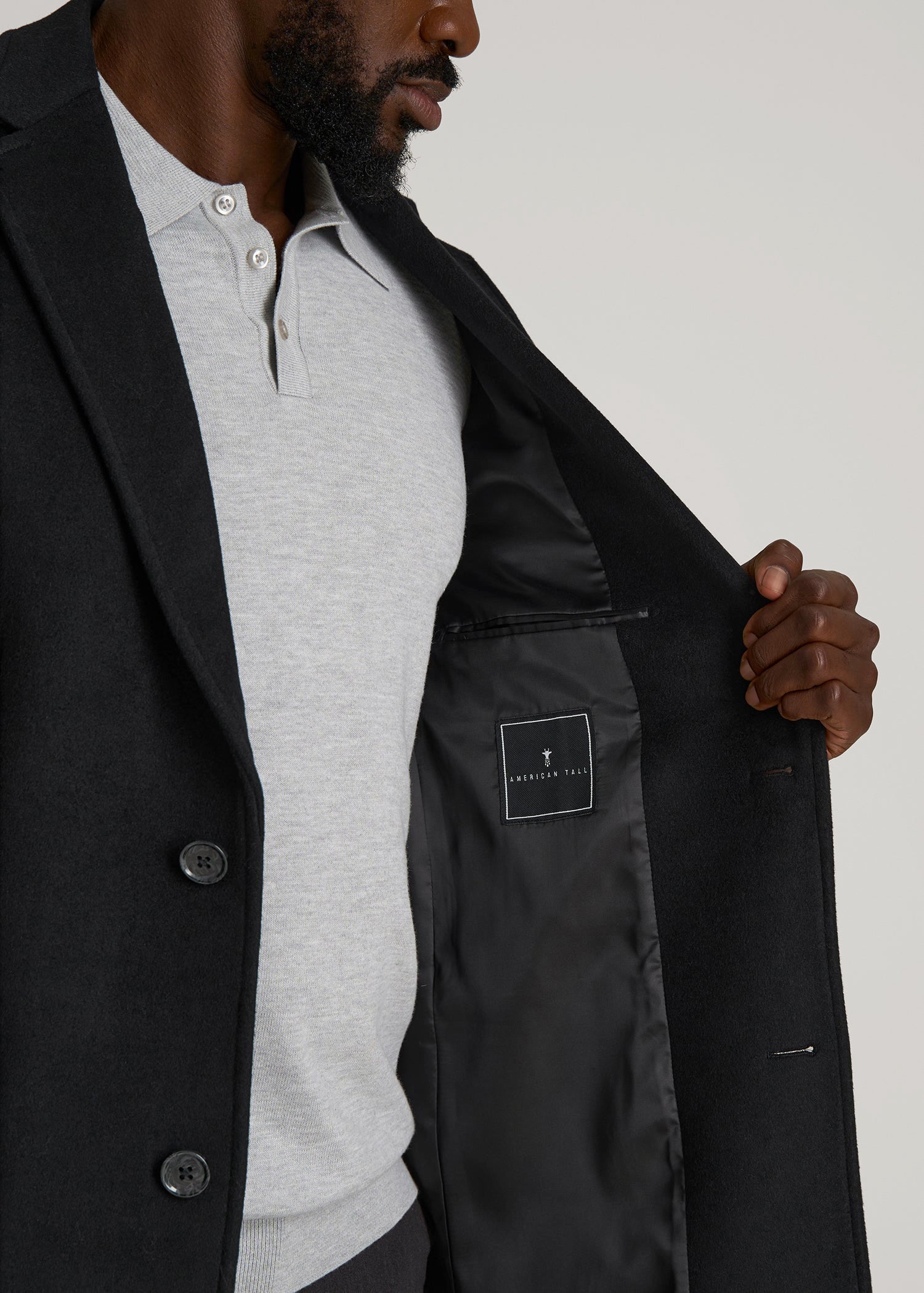 Wool Coat for Tall Men in Black