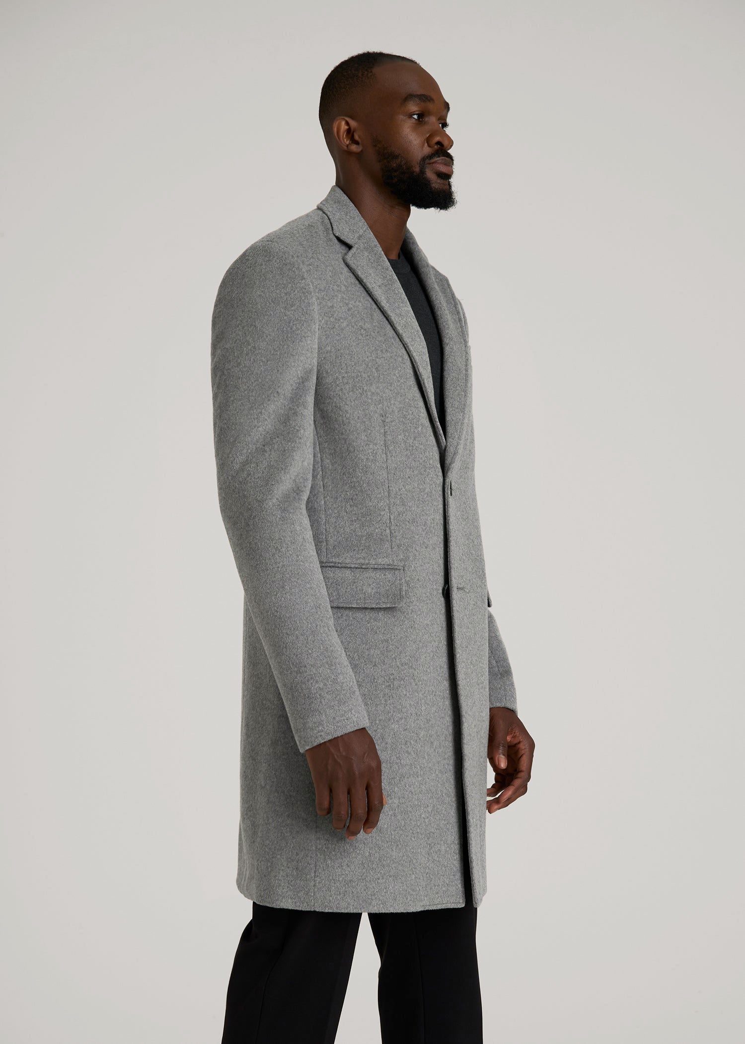 Wool Coat for Tall Men in Mid Grey Mix