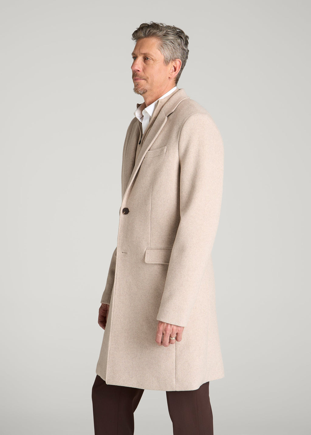 Wool Coat for Tall Men in Simply Taupe Mix