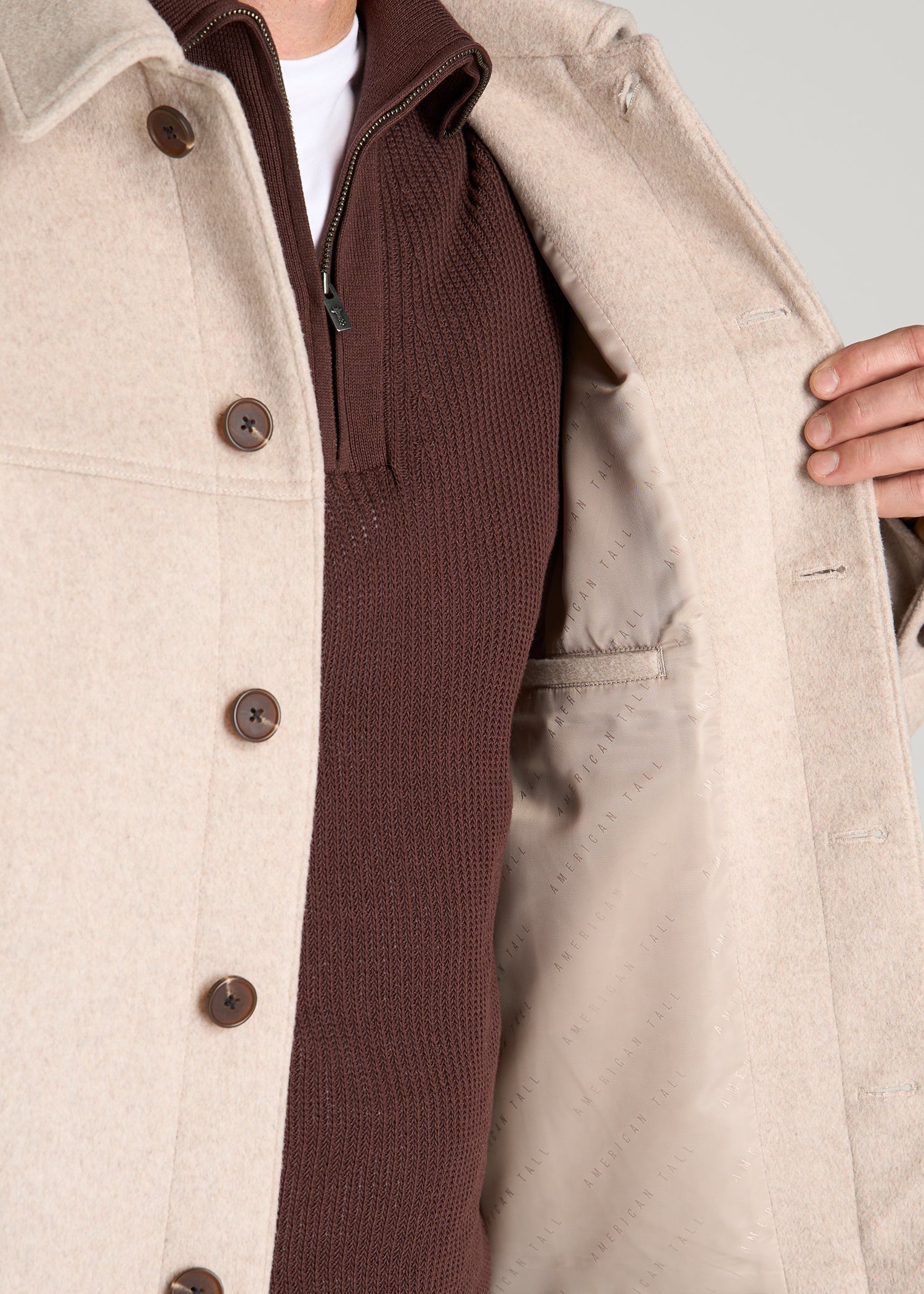 Wool Harrington Jacket for Tall Men in Simply Taupe Mix