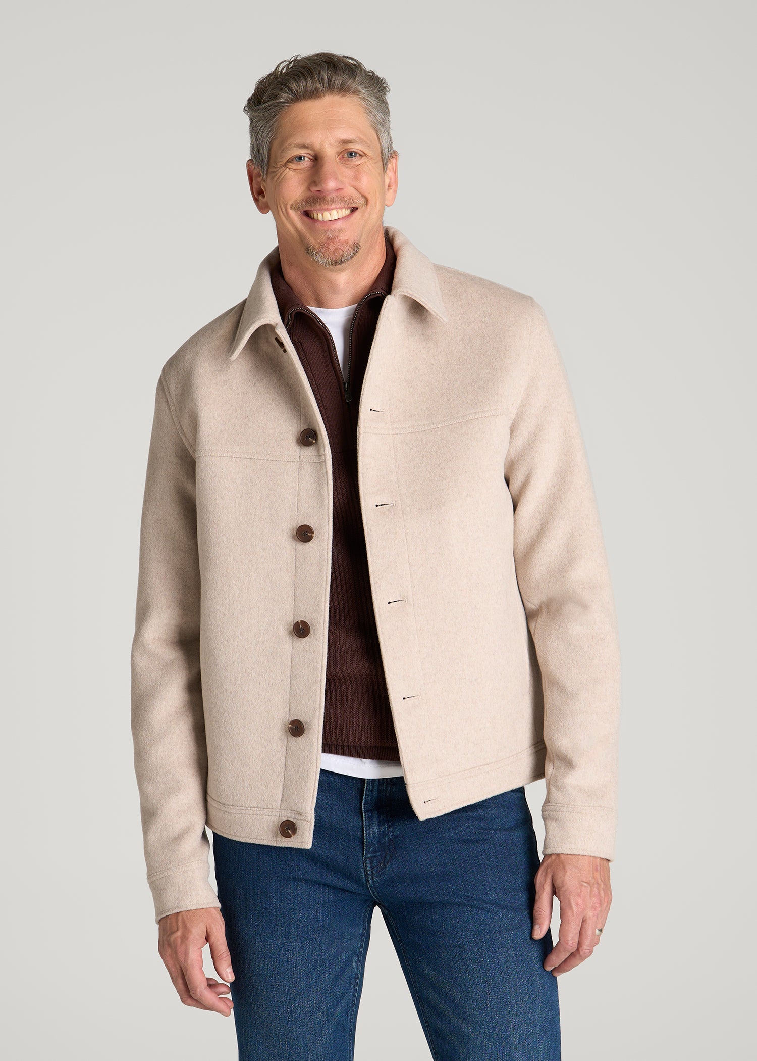 Wool Harrington Jacket for Tall Men in Simply Taupe Mix