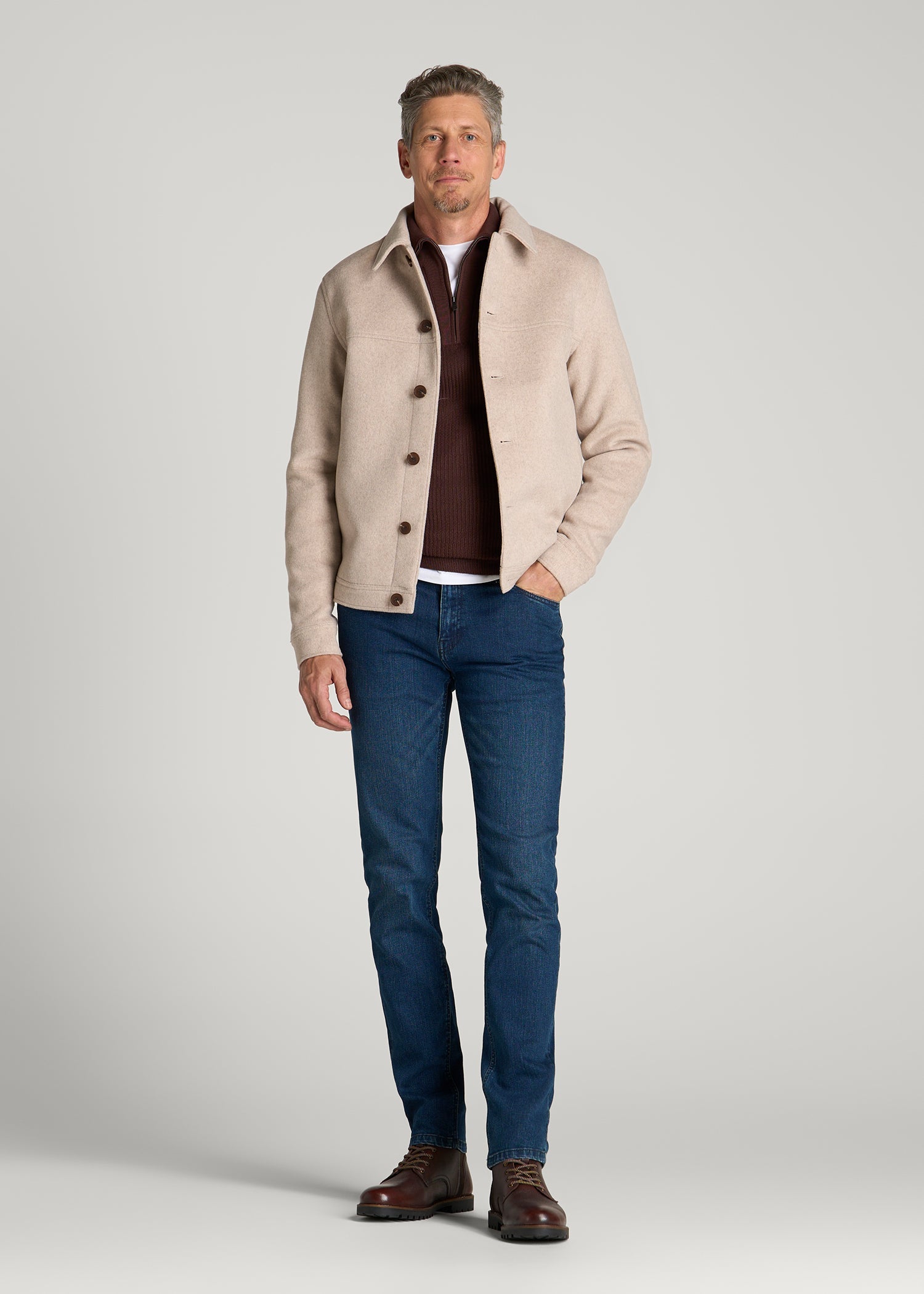 Wool Harrington Jacket for Tall Men in Simply Taupe Mix