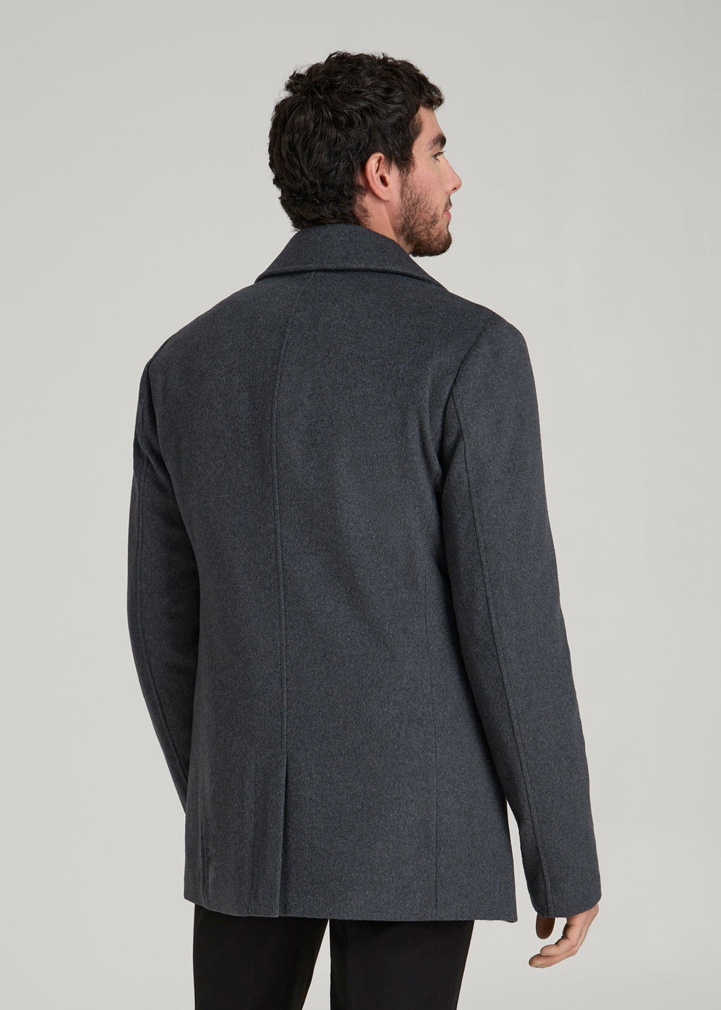 Double-Breasted Wool Peacoat for Tall Men in Dark Grey Mix