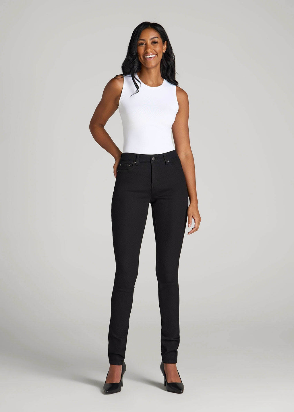 Sarah Mid-Rise Skinny Jeans for Tall Women in Black