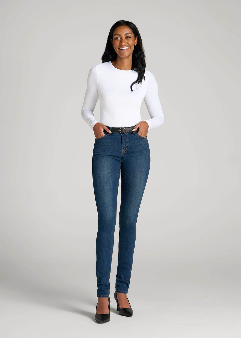 Sarah Mid-Rise Skinny Jeans for Tall Women in Blue