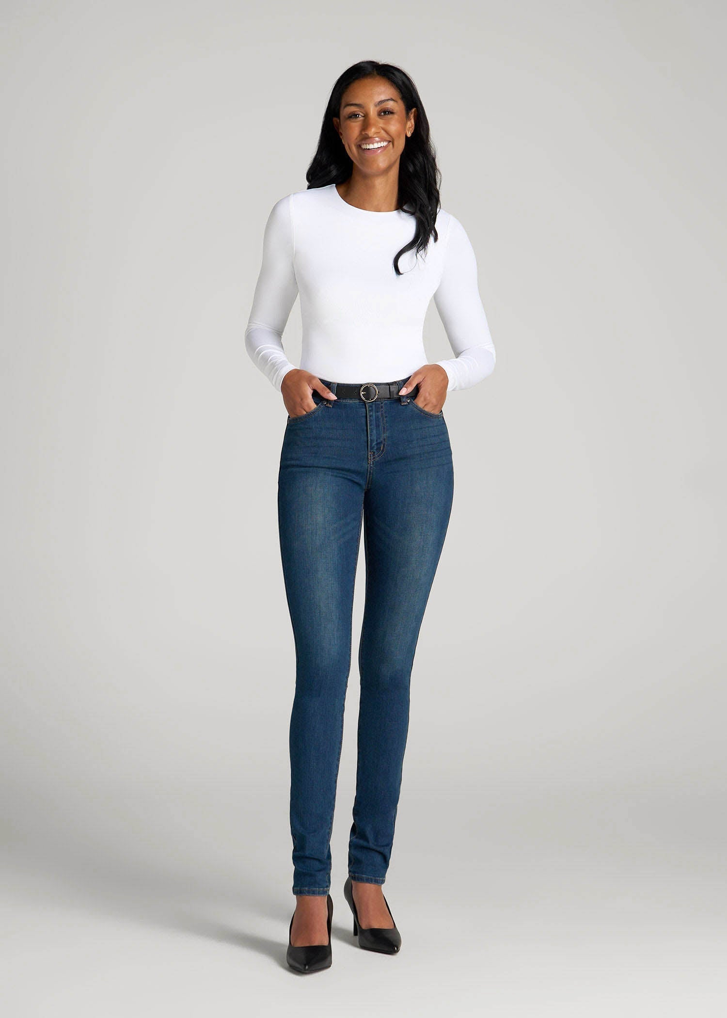 Sarah Mid-Rise Skinny Jeans for Tall Women in Blue