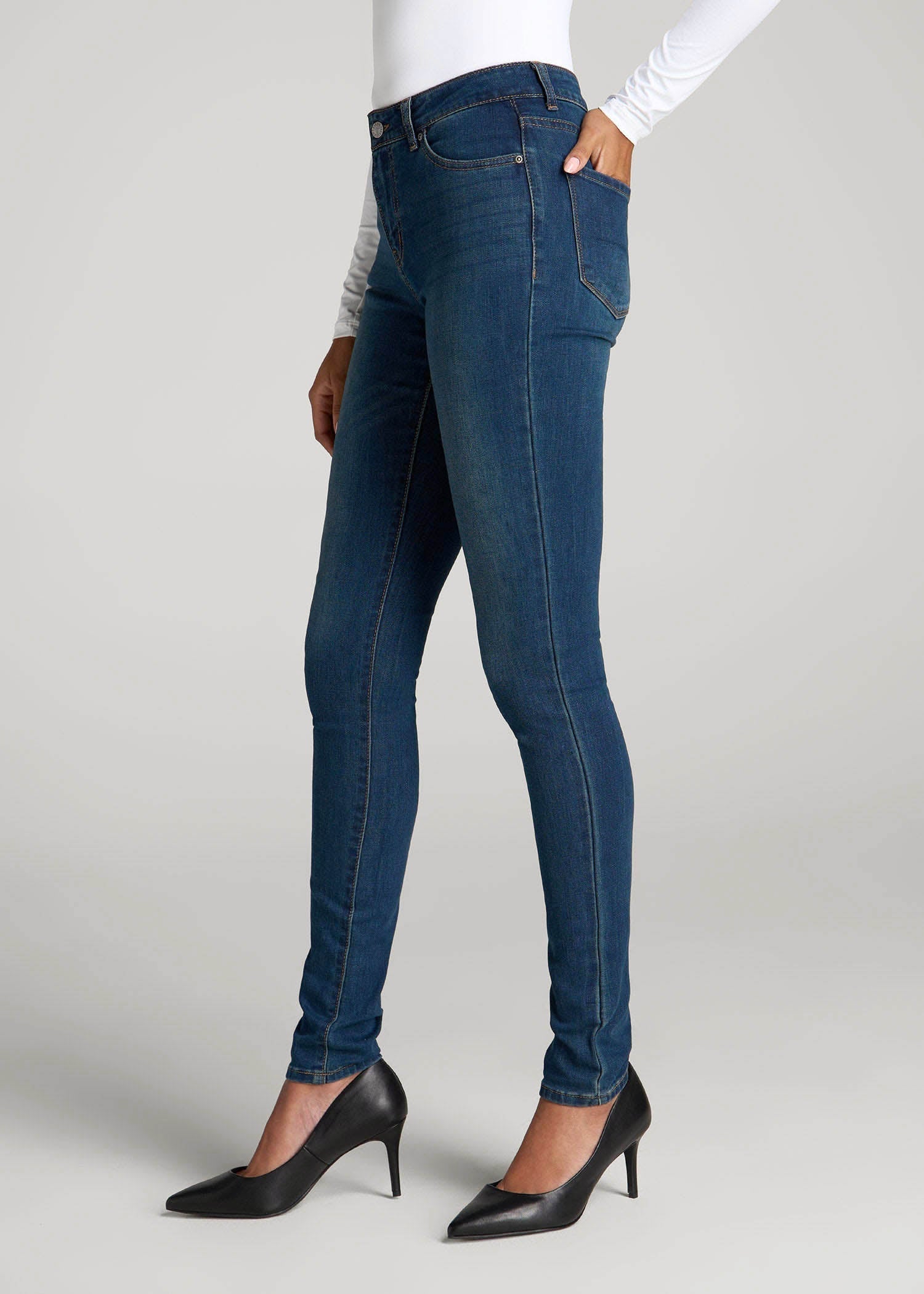 Sarah Mid-Rise Skinny Jeans for Tall Women in Blue