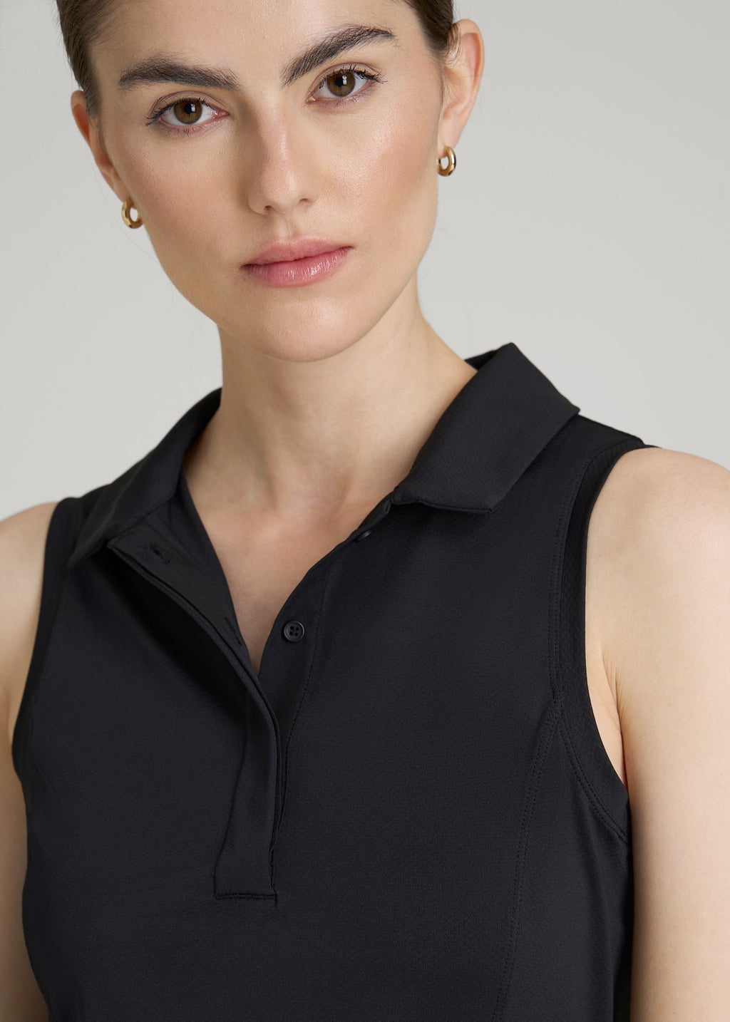 Active Sleeveless Polo Shirt for Tall Women in Black