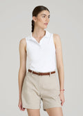 Active Sleeveless Polo Shirt for Tall Women in White