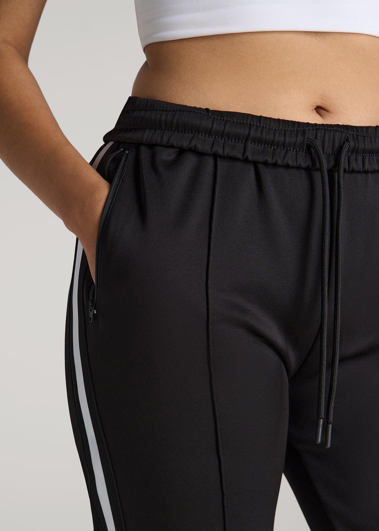 Athletic Stripe Pants for Tall Women in Black & White