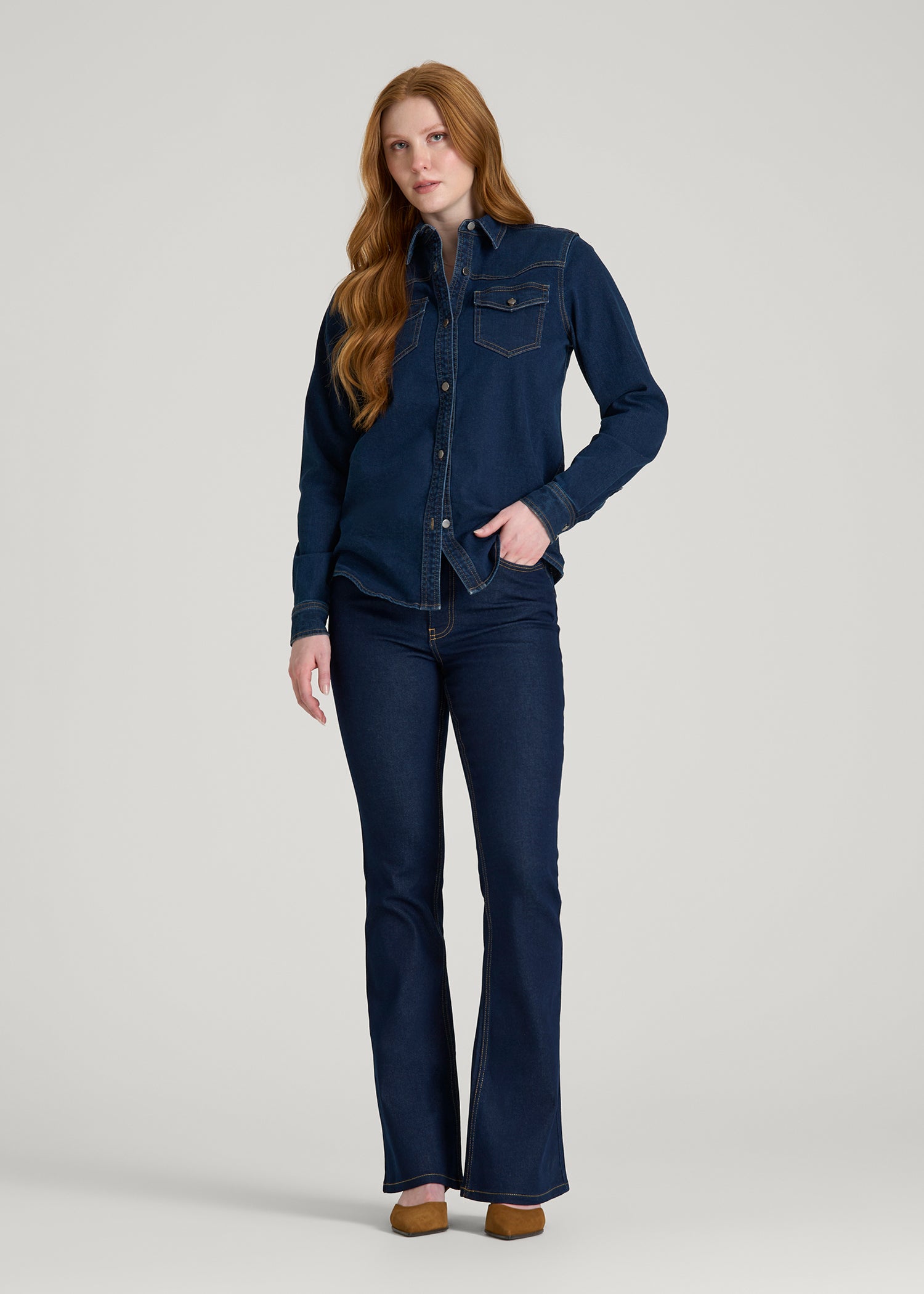 Chloe High Rise Flare Jeans for Tall Women in Deep Indigo Wash