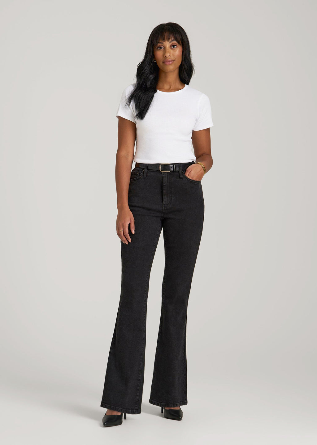 Chloe High Rise Flare Jeans for Tall Women in Onyx Black Wash