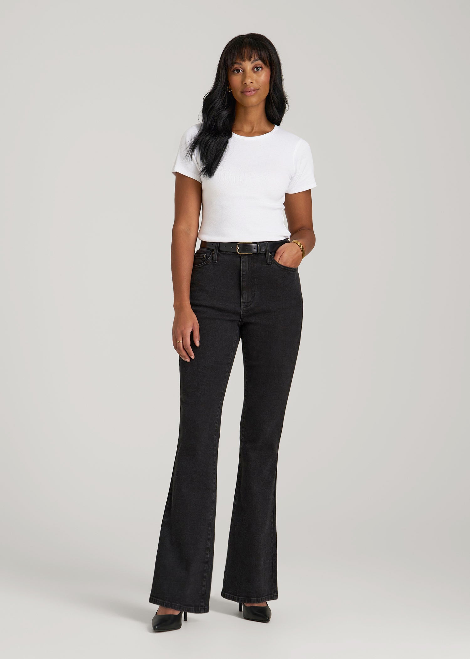 Chloe High Rise Flare Jeans for Tall Women in Onyx Black Wash