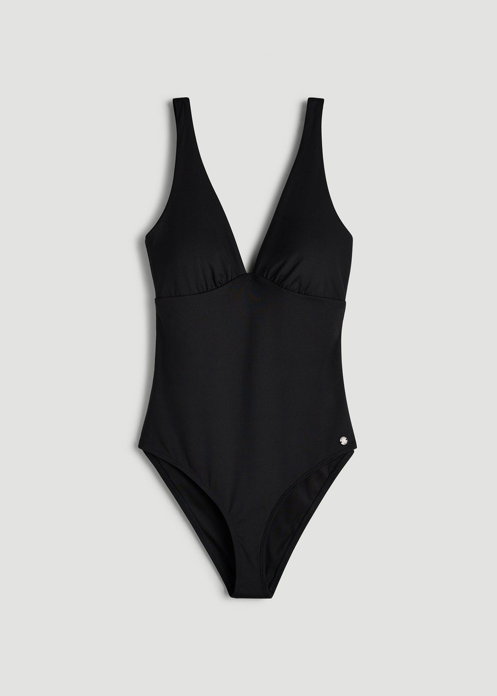 Classic V-Neck One Piece Swimsuit for Tall Women in Deep Black