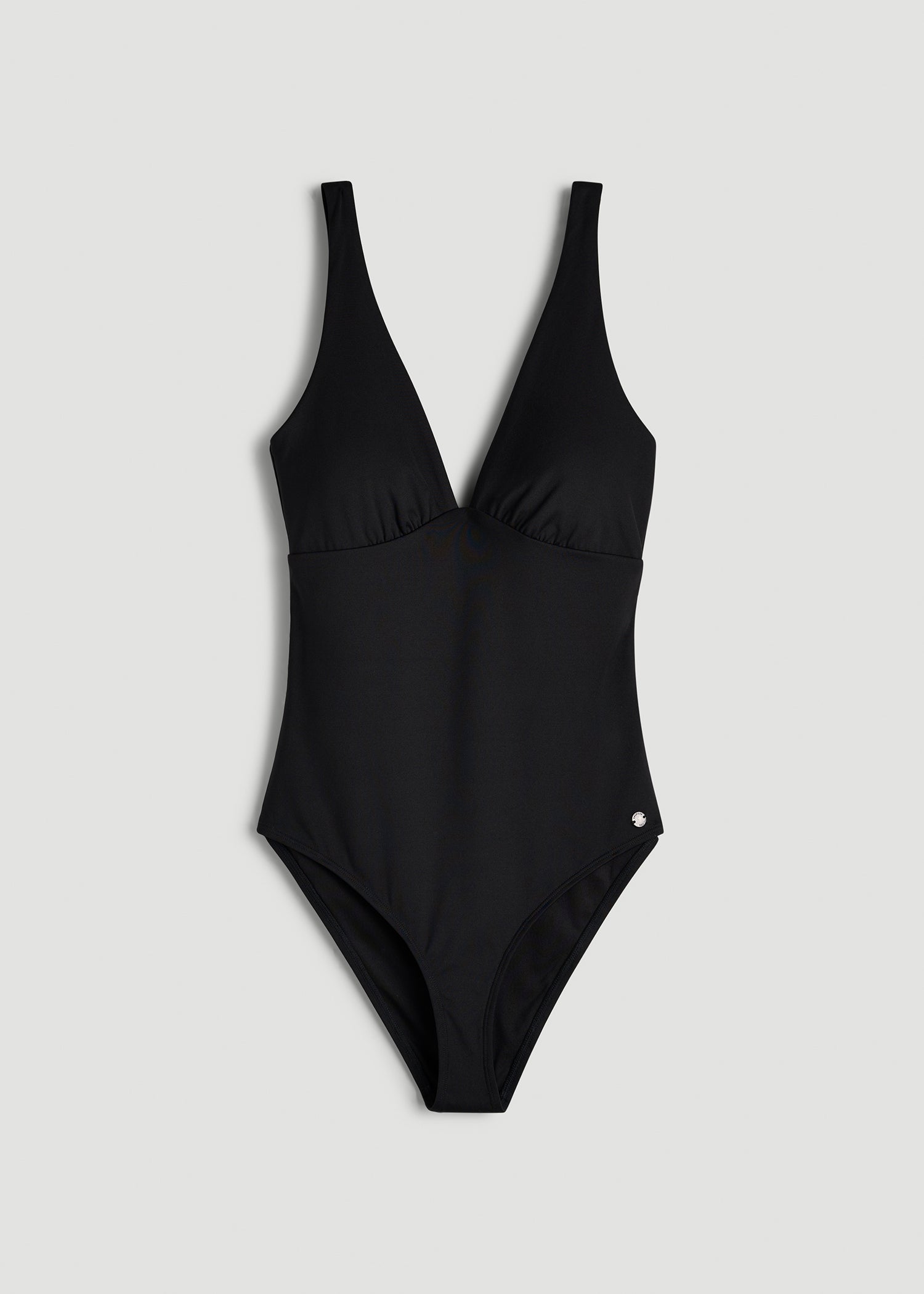 Classic V-Neck One Piece Swimsuit for Tall Women in Deep Black