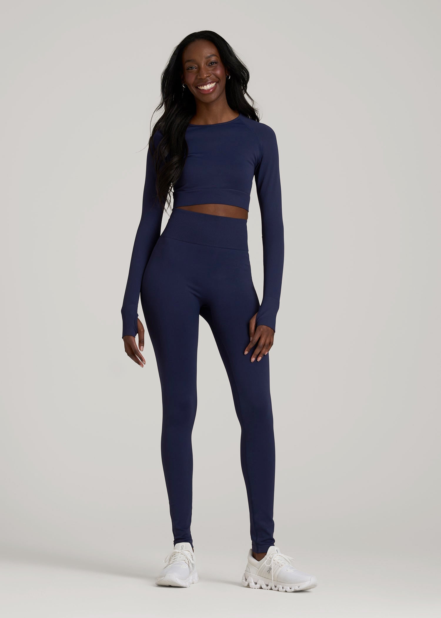 Compression Long Sleeve Cropped Training Top for Tall Women in Regal Blue