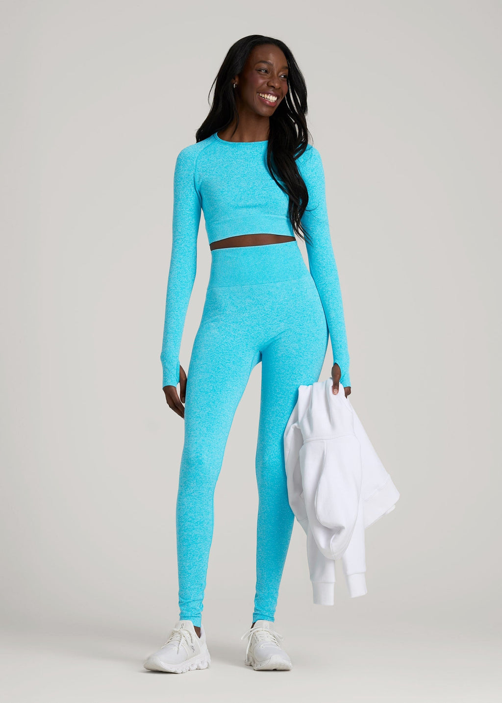 Compression Training Leggings for Tall Women in Scuba Blue Mix