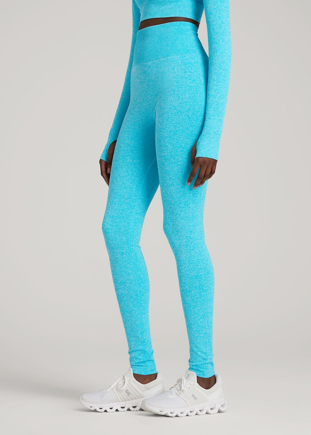 Compression Training Leggings for Tall Women in Scuba Blue Mix