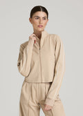 Cropped Track Jacket with Piping for Tall Women in Clay