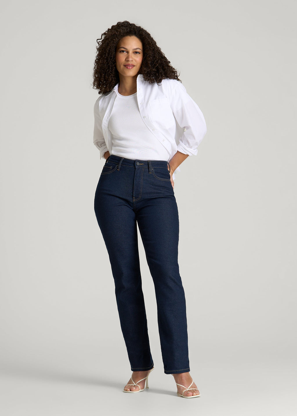 Avery Curve High-Rise Straight Leg Jeans for Tall Women in Deep Indigo Wash