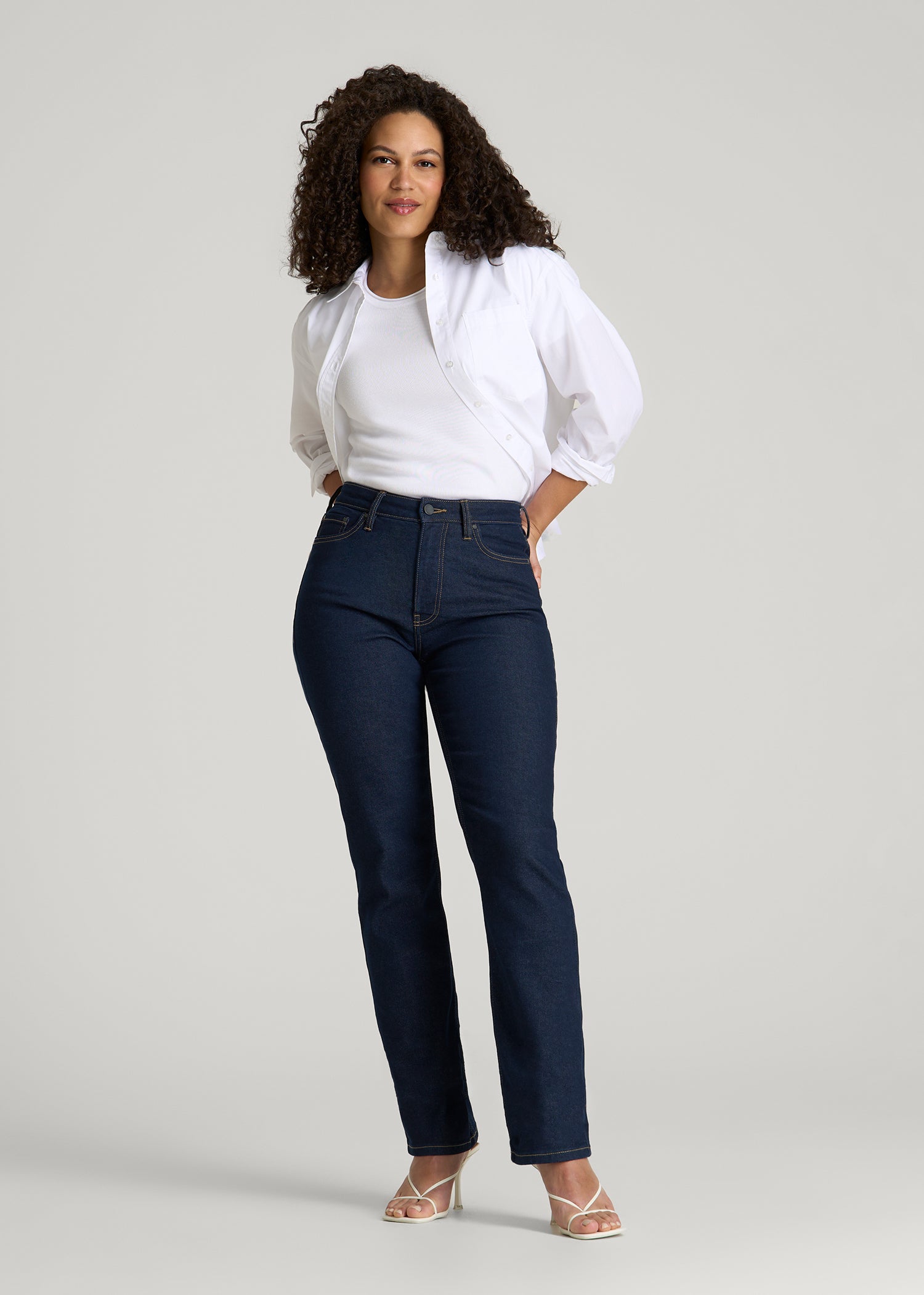 Avery Curve High-Rise Straight Leg Jeans for Tall Women in Deep Indigo Wash