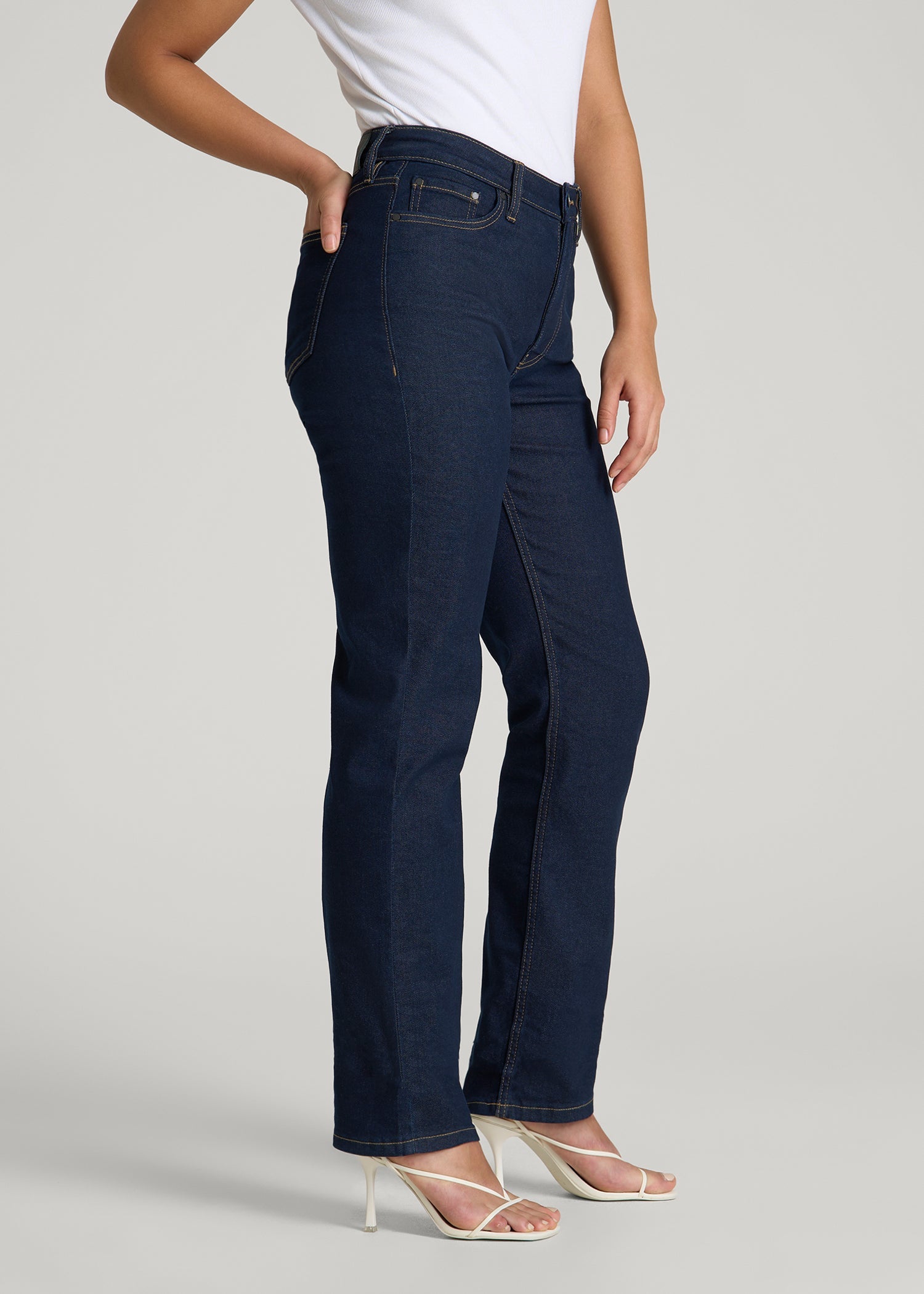 Avery Curve High-Rise Straight Leg Jeans for Tall Women in Deep Indigo Wash