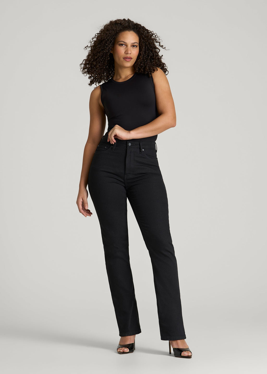 Avery Curve High-Rise Straight Leg Jeans for Tall Women in Optimum Black