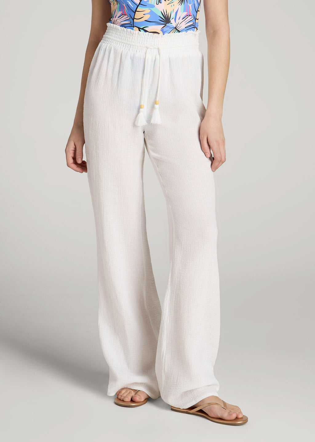 Gauze Cover Up Pants for Tall Women in Bright White