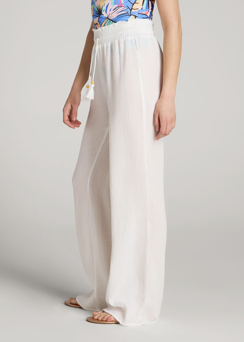 Gauze Cover Up Pants for Tall Women in Bright White