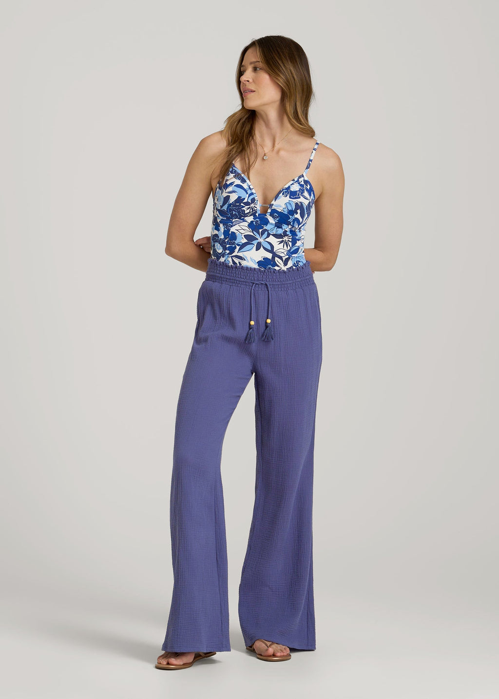 Gauze Cover Up Pants for Tall Women in Future Dusk